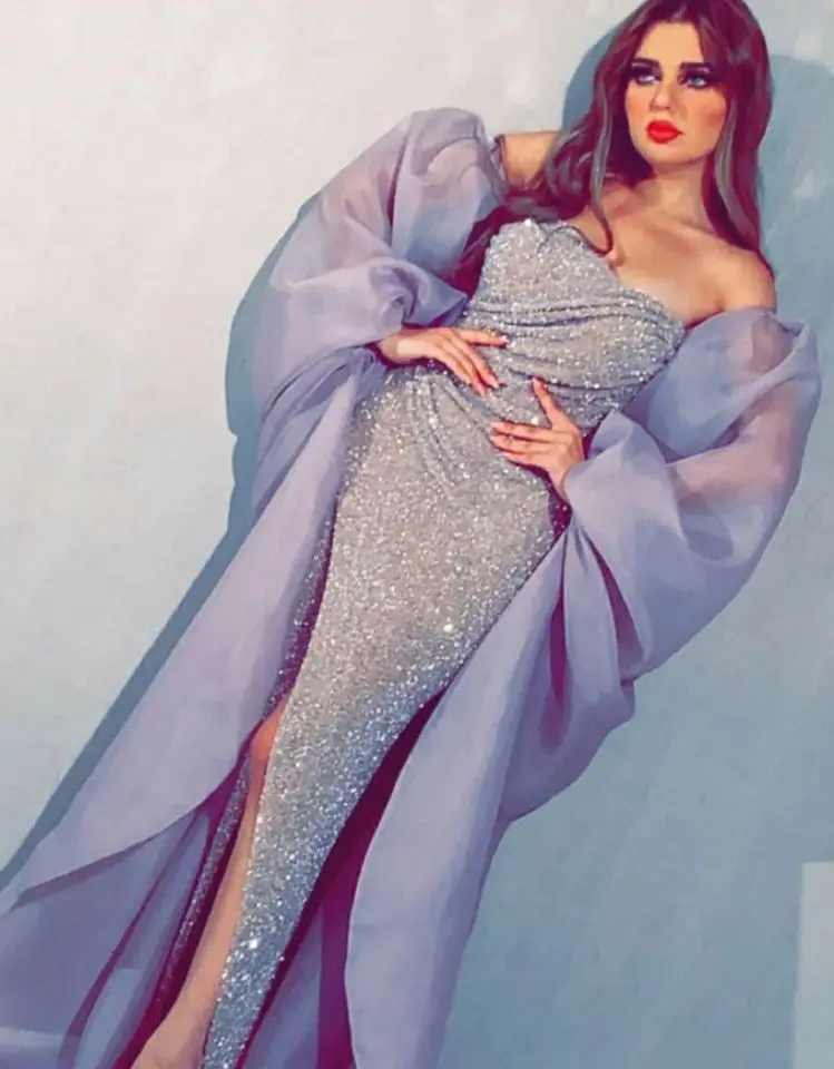 Женское длинное платье без бретелек с блестками, платье с рукавами, платье русалки, длина до пола, серебристые вечерние платья 
Женское длинное платье без бретелек с блестками, платье с рукавами, платье русалки, длина до пола, серебристые вечерние платья