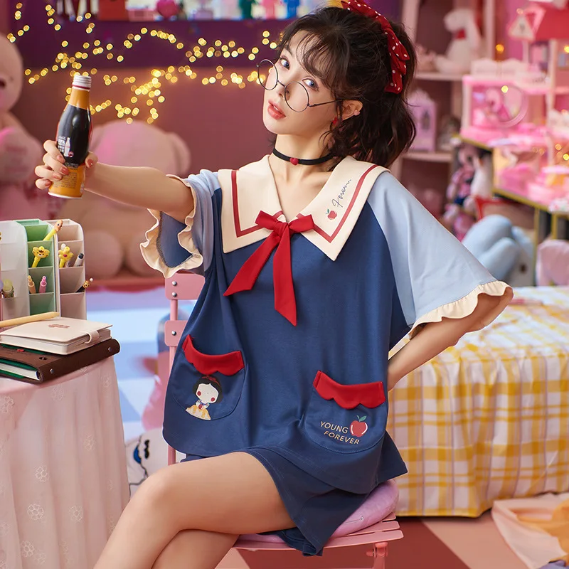 Trendy Sweet Ruffles Femme Pajamas Pajamas Sets Women Summer Cotton Oversized Short Sleeve Kawaii Cartoon Printed Girls Homewear
Trendy Sweet Ruffles Femme Pajamas Pajamas Sets Women Summer Cotton Oversized Short Sleeve Kawaii Cartoon Printed Girls Homewear