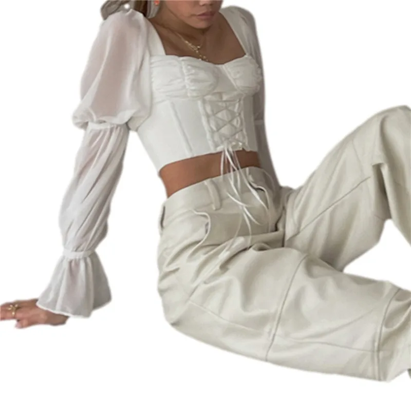 Women’s Elegant Long Sleeve Square Collar T-shirt Fashion Solid Color Bandage Slim Crop Top Summer Casual Exposed Navel Tops
Women’s Elegant Long Sleeve Square Collar T-shirt Fashion Solid Color Bandage Slim Crop Top Summer Casual Exposed Navel Tops