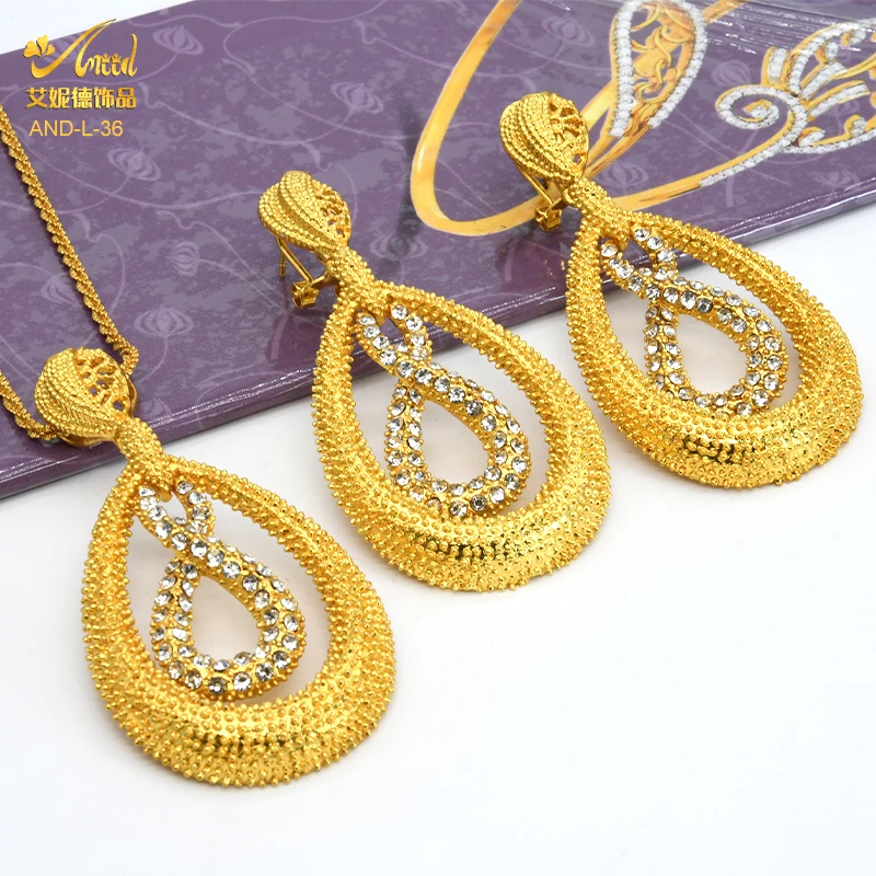 

Jewelry Sets Dubai Plated For Women Necklace Long Pendant Earring Set African France Indian Wedding Party Bridal Jewelery Gift