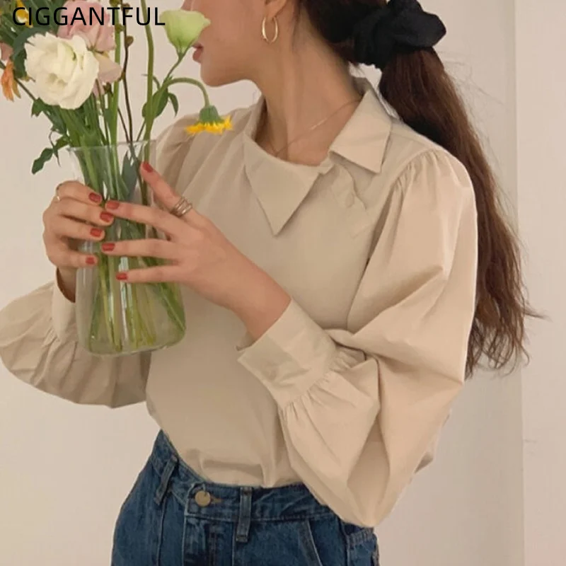 Autumn 2021 New Gentle Wind Temperament Lapel Lantern Sleeve Shirt Elegant Fashion Loose Basic Blouses Spring Women Tops Clothes
Autumn 2021 New Gentle Wind Temperament Lapel Lantern Sleeve Shirt Elegant Fashion Loose Basic Blouses Spring Women Tops Clothes