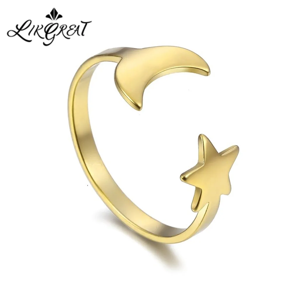 LIKGREAT Adjustable Ring for Women Gold Silver Color Star Moon Stainless Steel Finger Rings Fashion Jewelry Accessories Gifts
LIKGREAT Adjustable Ring for Women Gold Silver Color Star Moon Stainless Steel Finger Rings Fashion Jewelry Accessories Gifts