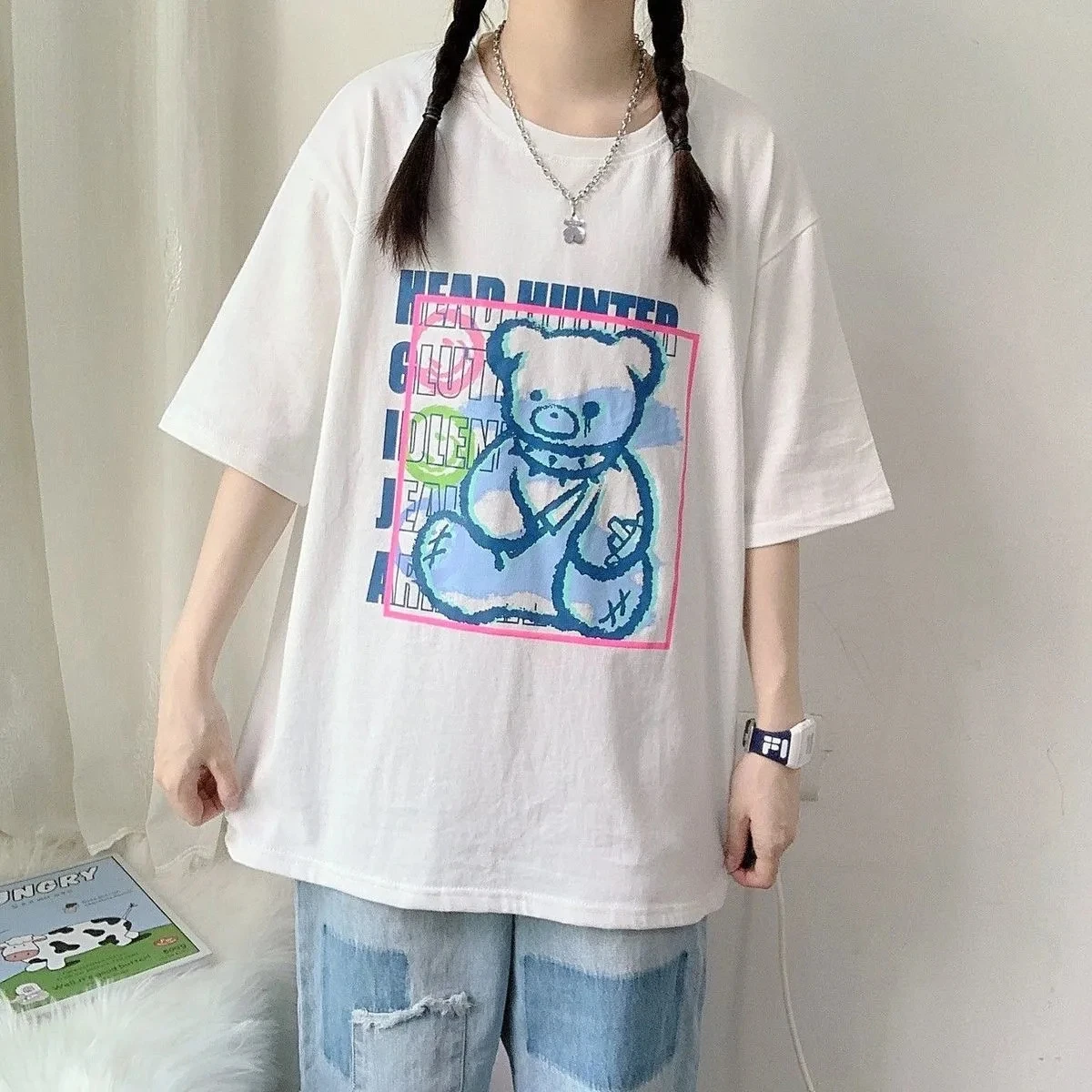 Летняя уличная одежда в стиле Харадзюку, футболки с рисунком маленького медведя, Повседневная футболка Ullzang, Модная белая свободная футболк...
Летняя уличная одежда в стиле Харадзюку, футболки с рисунком маленького медведя, Повседневная футболка Ullzang, Модная белая свободная футболк...