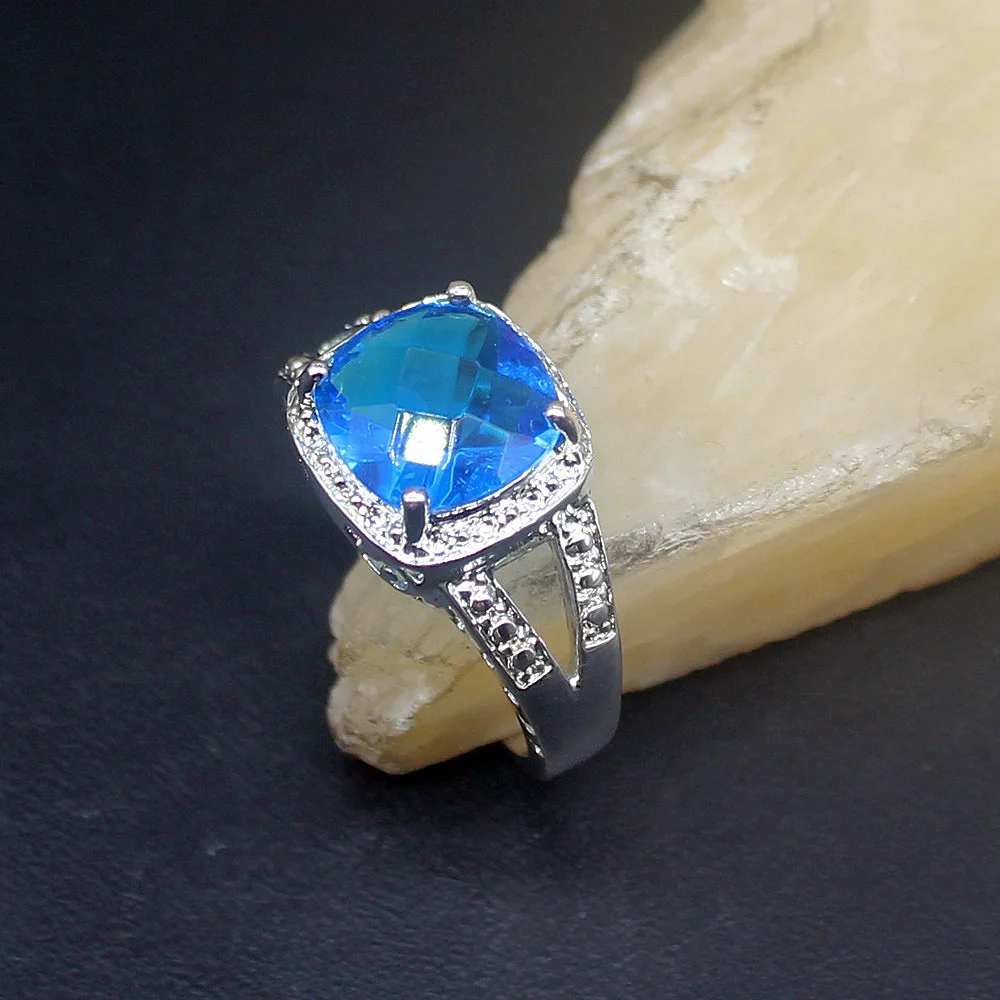 

Hermosa Solitaire Sparkle Blue Topaz Genuine 925 Silver Unique Band Ring Wedding Engagement Gifts for Women Size 7# 20214076