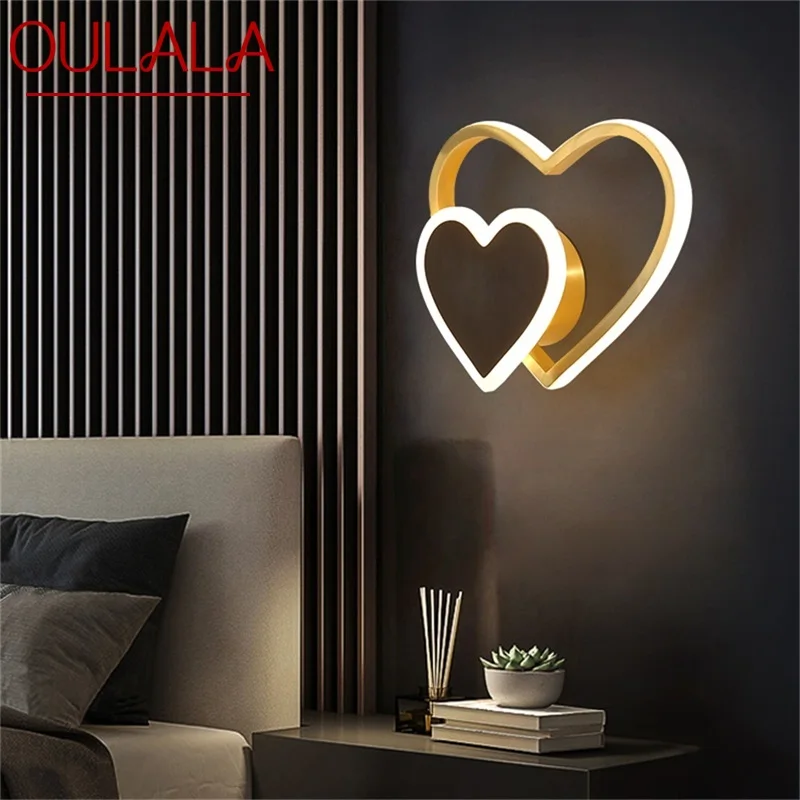 

OULALA Nordic Wall Sconces Lamps Brass Contemporary Creative Love Shape LED Light Indoor For Home