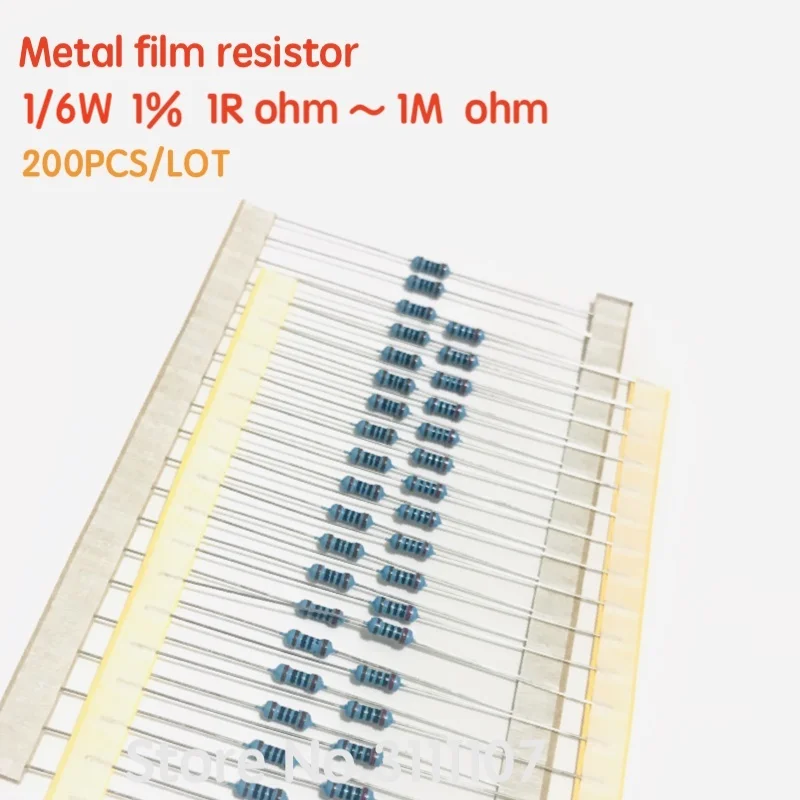 200PCS 1/6W 1% Metal Film Resistor 1R - 1M Ohm 10R 56R 100R 470R 390R 1K 4.7K 68K 100K 470K 680K 1M DIP Color Ring Resistance
200PCS 1/6W 1% Metal Film Resistor 1R - 1M Ohm 10R 56R 100R 470R 390R 1K 4.7K 68K 100K 470K 680K 1M DIP Color Ring Resistance