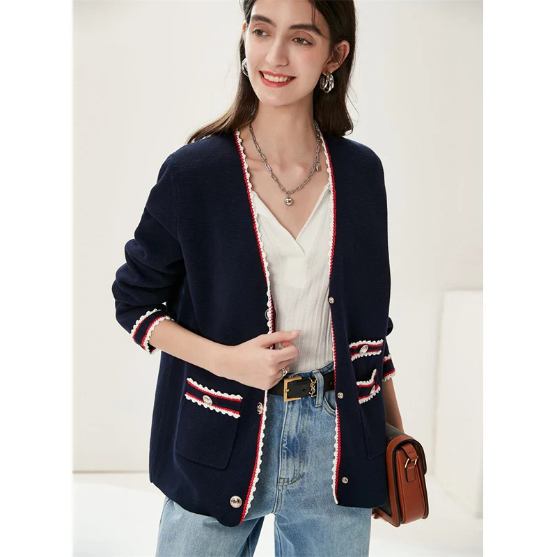 Cardigan Women 100% Cotton Knitted Elegant Design V Neck Long Sleeves Spliced Pockets High Quality Casual Style New Fashion
Cardigan Women 100% Cotton Knitted Elegant Design V Neck Long Sleeves Spliced Pockets High Quality Casual Style New Fashion
