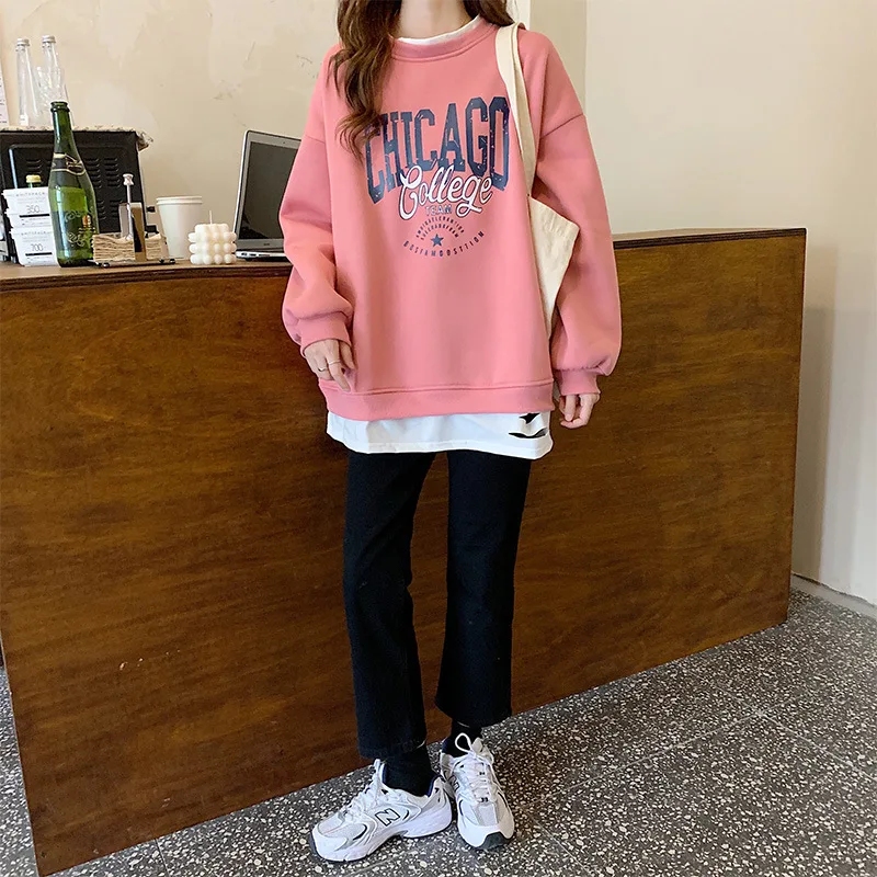 2020 Autumn Winter Velvet Thick Sweatshirt Women Fake Two Loose Korean Letter Printing Couple Tops Oversized Sweatshirt
2020 Autumn Winter Velvet Thick Sweatshirt Women Fake Two Loose Korean Letter Printing Couple Tops Oversized Sweatshirt