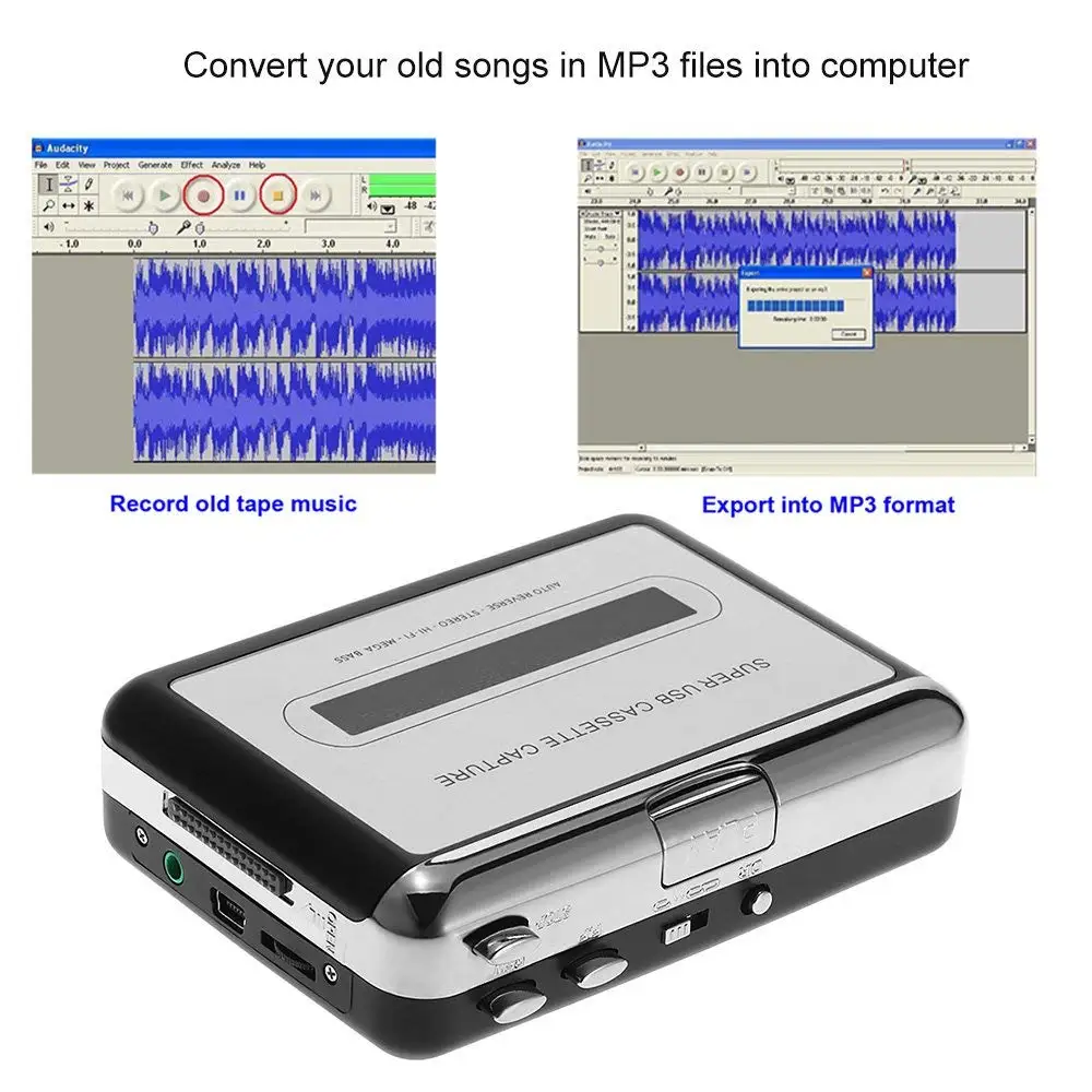 Portable Cassette Player Tape Captures Recorder via USB Compatible with laptops and PC convert tape cas | Электроника