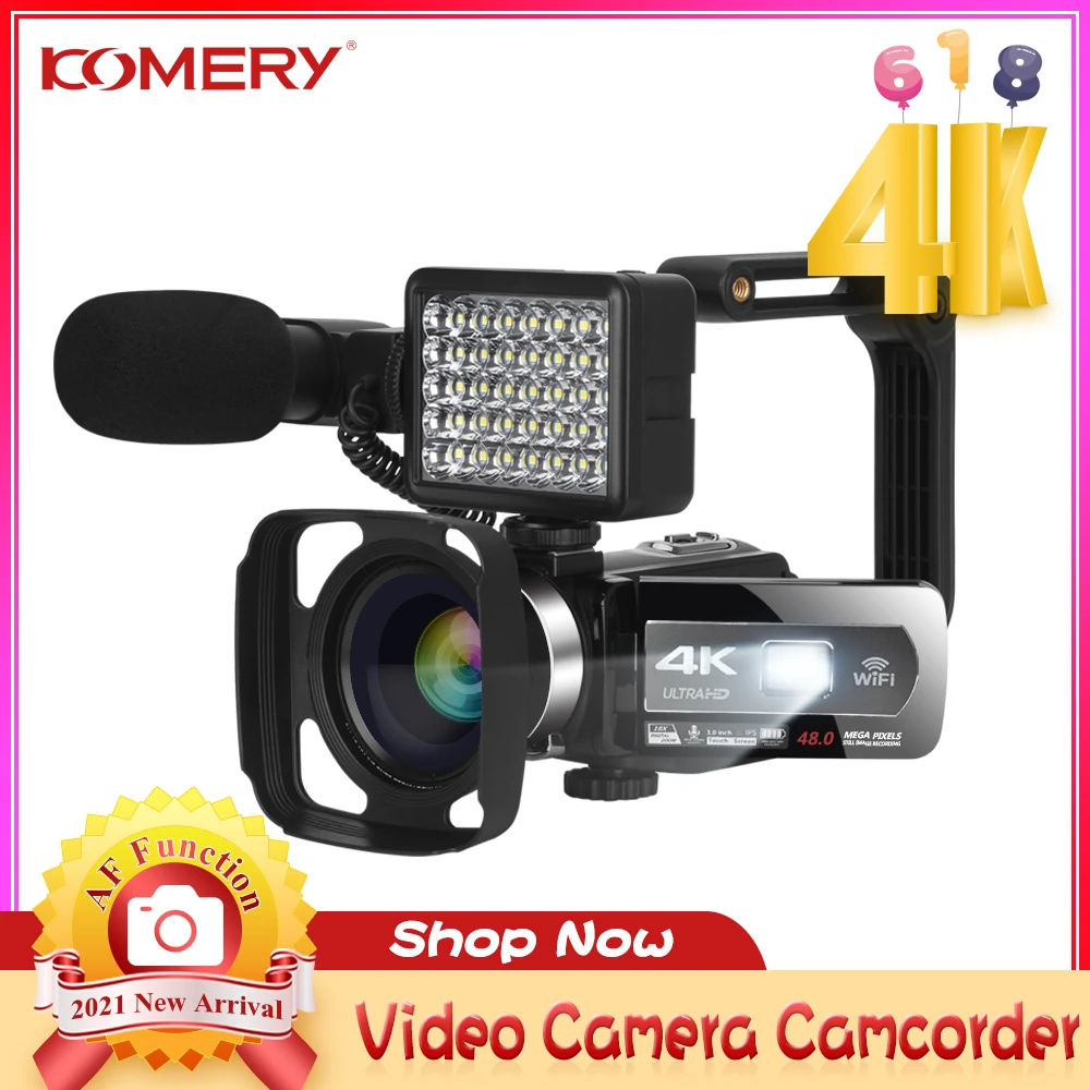 

Komery 2021 Новое поступление 4K Цифровая видеокамера Автофокус 48 МП веб-камера для Youtube WiFi сенсорный экран с дистанционным управлением