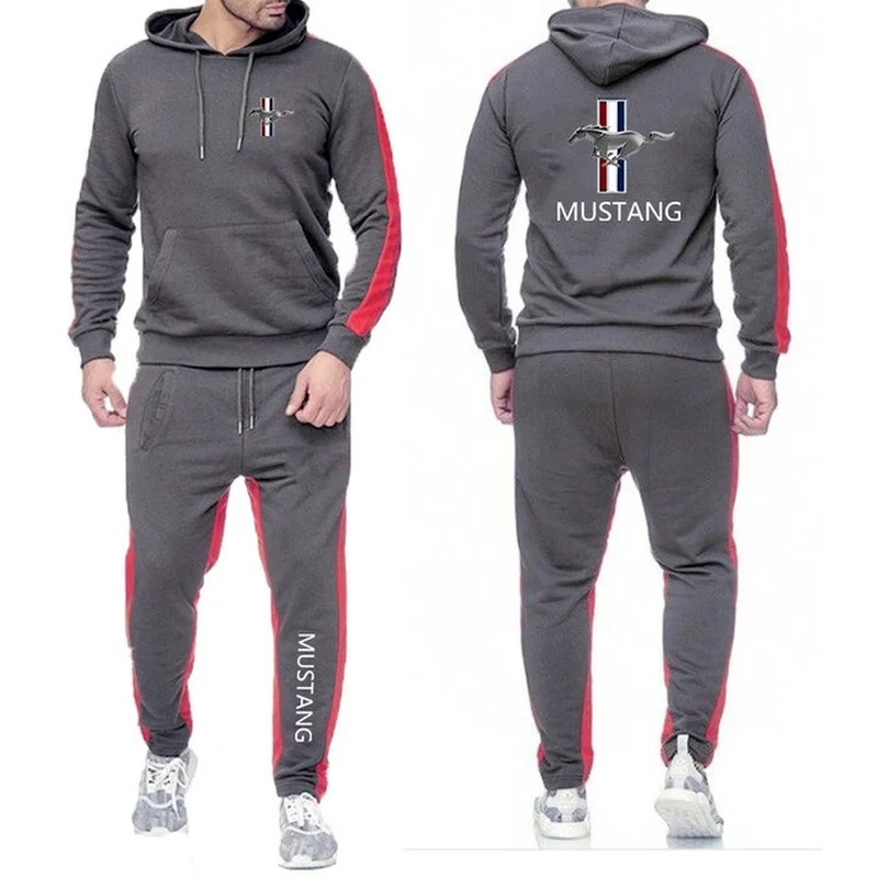 

2021 Autumn Men's Mustang Tracksuit 2 Pieces Sets Hooded Sweatshirt+pants Pullover Hoodie Sportswear Suit Casual Men suit J