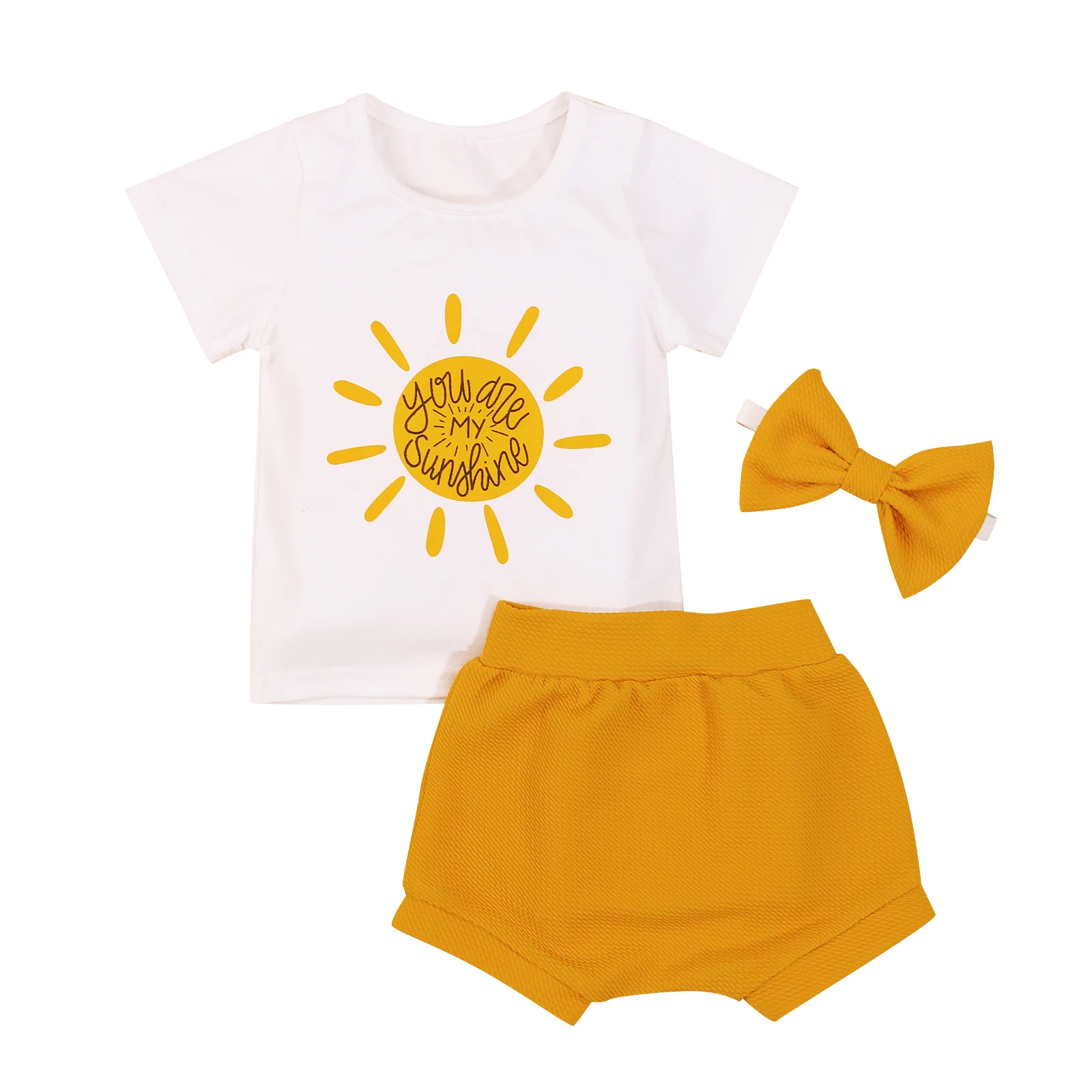 Toddler Baby Girl Outfits Sunshine T-Shirt Tops Shorts Bow Headband 3Pcs Summer Clothes Set
Toddler Baby Girl Outfits Sunshine T-Shirt Tops Shorts Bow Headband 3Pcs Summer Clothes Set