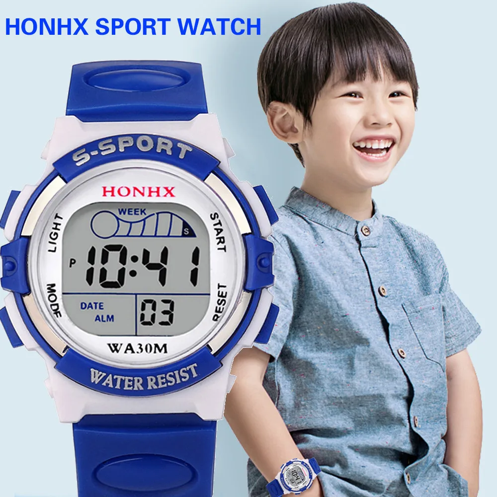 Детские цифровые водонепроницаемые часы для мальчиков светодиодные кварцевые с