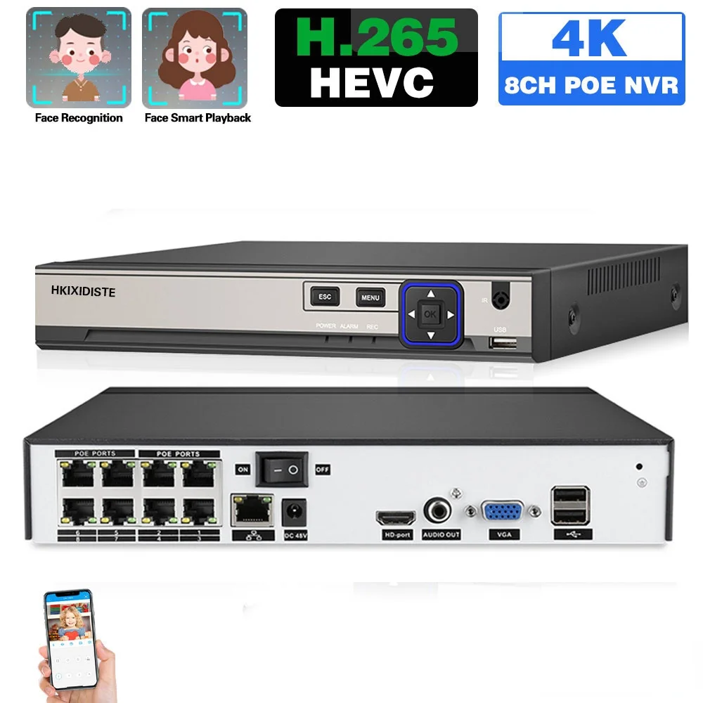 

CCTV NVR Recorder 8 Channel 4K H.265 POE NVR Face Recognition 8MP POE Network Surveillance Video Recorder 8CH XMEYE NVR 4CH 5MP