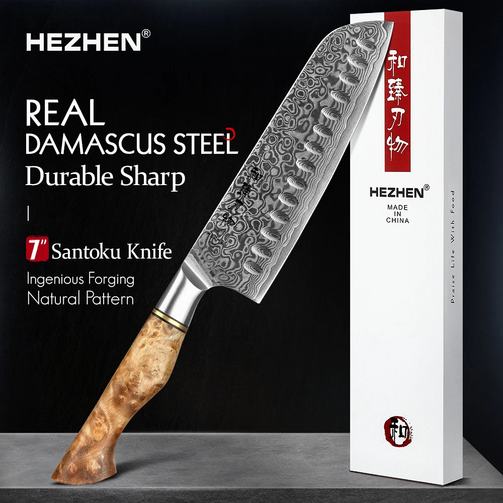 HEZHEN 7 ''дюймовый нож Santoku Ножи VG10 Дамаск вен Сталь Кухня мясо Пособия по кулинарии инструменты с фигурной Sycamore деревянной ручкой для резки мяс...
HEZHEN 7 ''дюймовый нож Santoku Ножи VG10 Дамаск вен Сталь Кухня мясо Пособия по кулинарии инструменты с фигурной Sycamore деревянной ручкой для резки мяс...