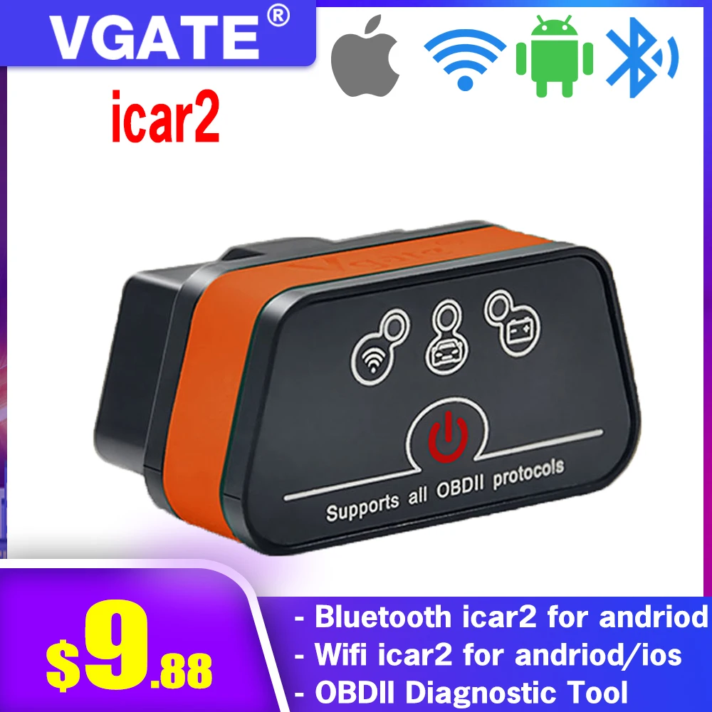 Считыватель кодов Vgate iCar2 ELM327 OBD2 диагностический инструмент для Android/IOS/ПК сканер