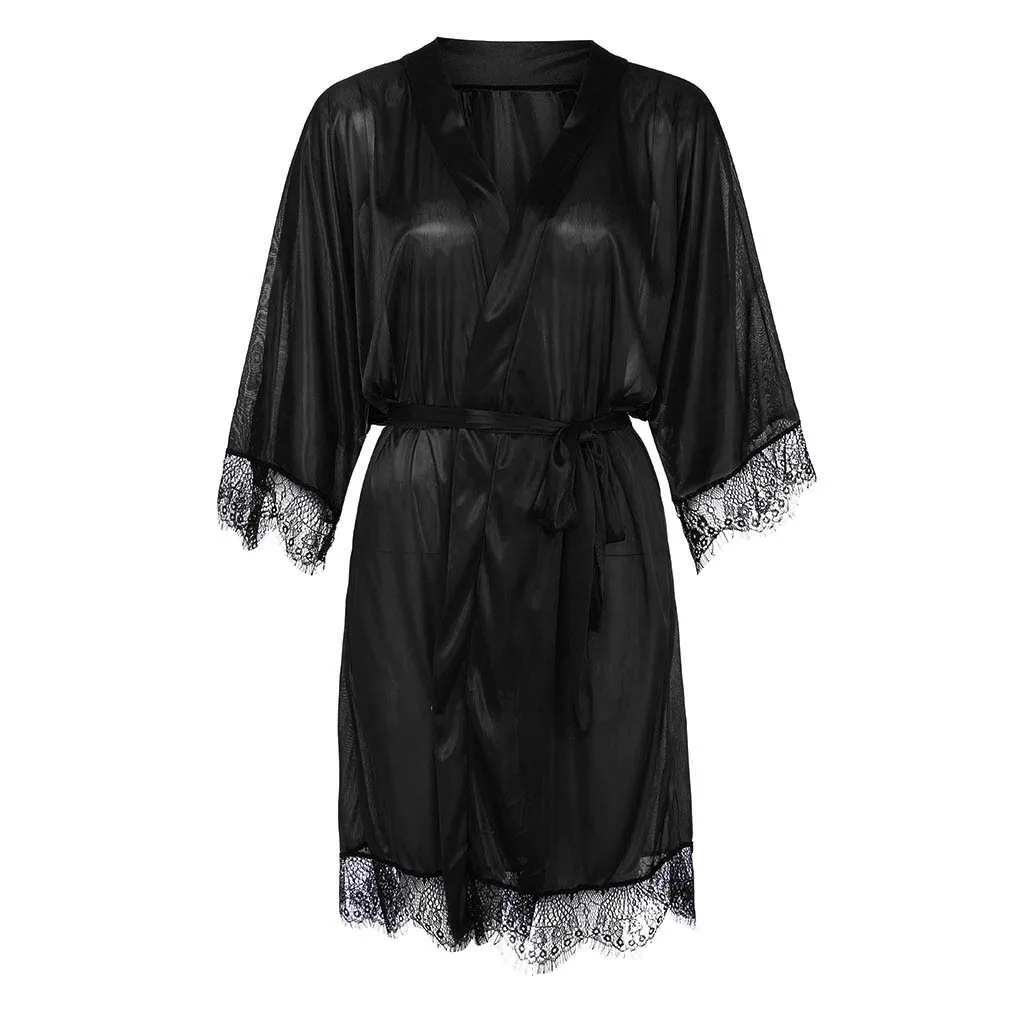 Robe sets Fashion Women Sexy Black Silk Satin Kimono Robe Lace Lingerie Bodydoll Sleepwear sleep tops dormir tops 
Robe sets Fashion Women Sexy Black Silk Satin Kimono Robe Lace Lingerie Bodydoll Sleepwear sleep tops dormir tops