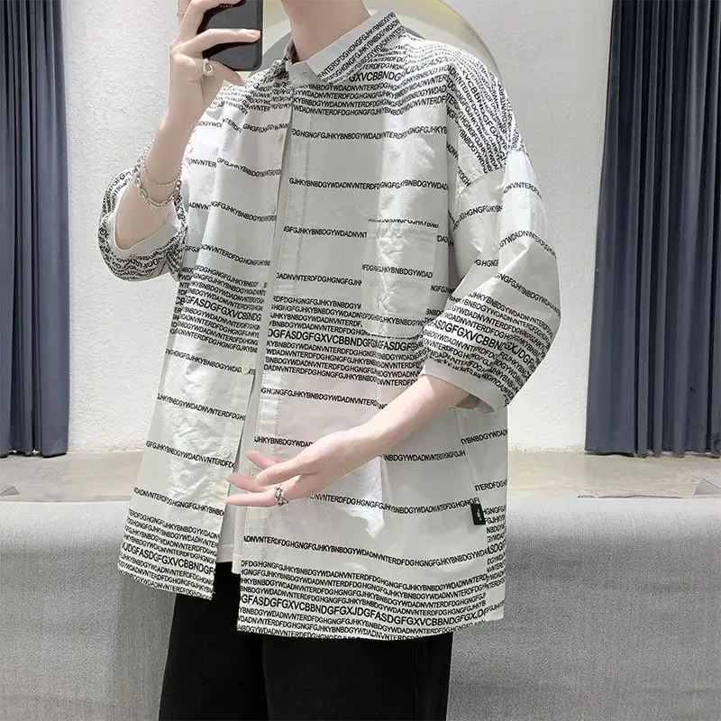 Summer English Alphabet Printed Shirt Men's Korean Fashion Casual Shirts Men Streetwear Short-sleeved Shirts Men's Cotton Shirts
Summer English Alphabet Printed Shirt Men's Korean Fashion Casual Shirts Men Streetwear Short-sleeved Shirts Men's Cotton Shirts