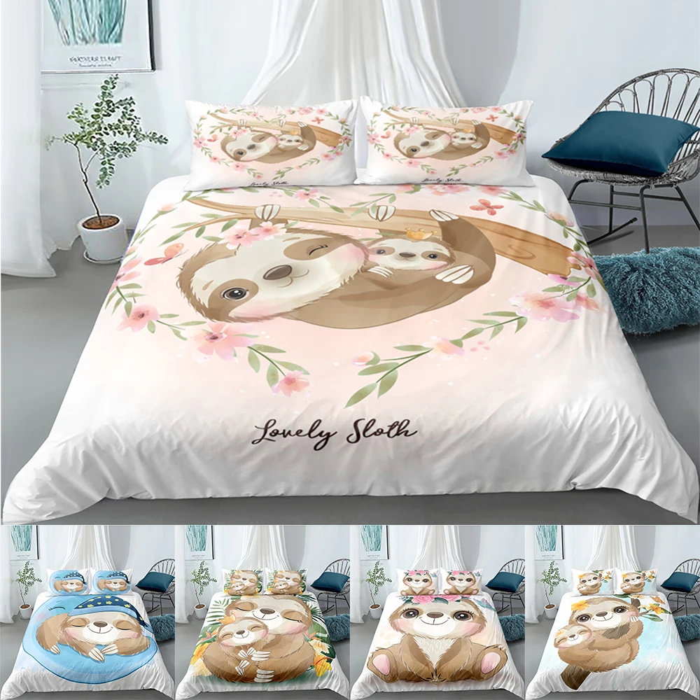 Cute Sloth Bedding Set Adult Children Cartoon Animal Print Single King Size Comforter Quilt Duvet Cover Bedding 2/3 Pcs Suit
Cute Sloth Bedding Set Adult Children Cartoon Animal Print Single King Size Comforter Quilt Duvet Cover Bedding 2/3 Pcs Suit