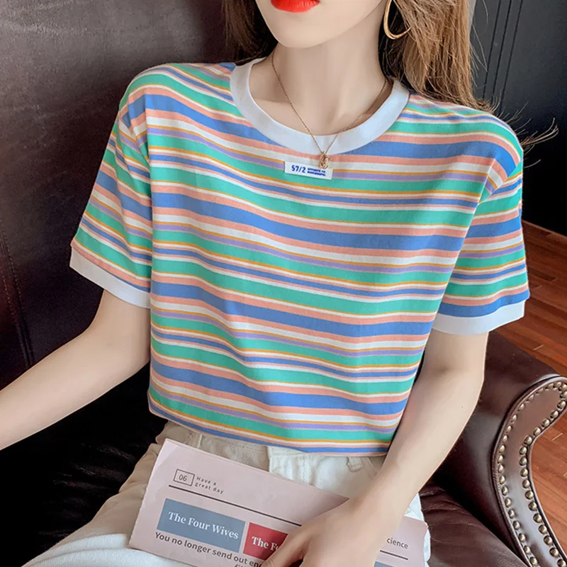 Summer Women Minimalist Striped T-Shirts Casual O-neck Short Sleeve Loose Women Top Female Sweet Basic Tee Shirt
Summer Women Minimalist Striped T-Shirts Casual O-neck Short Sleeve Loose Women Top Female Sweet Basic Tee Shirt