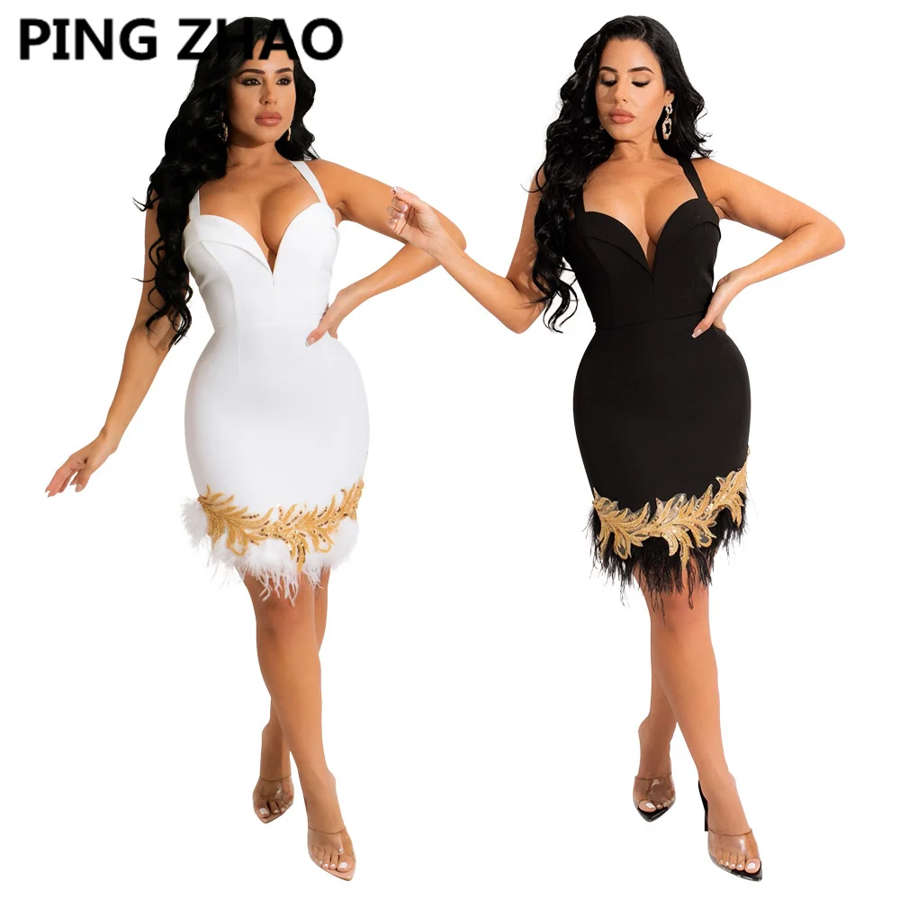 PING ZHAO Women Solid Sleeveless Strap Feather Bodycon Mini Dress Sexy Party Night Clubwear Pencil Night Dresses
PING ZHAO Women Solid Sleeveless Strap Feather Bodycon Mini Dress Sexy Party Night Clubwear Pencil Night Dresses