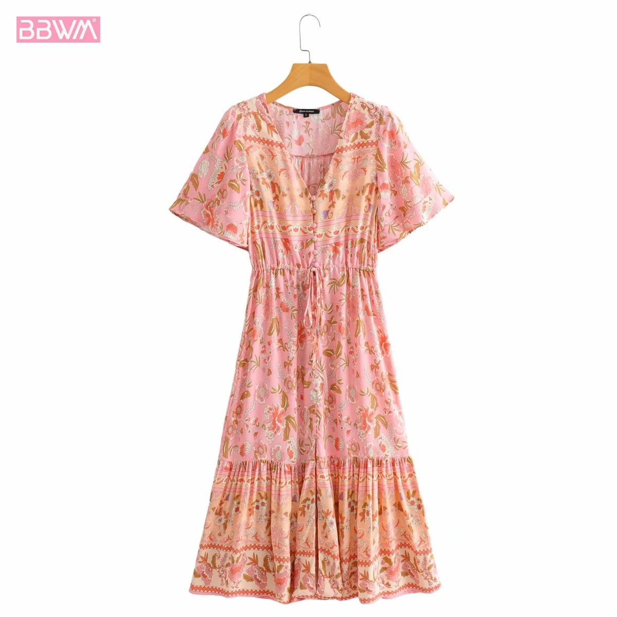 Women Vintage V-neck Short-sleeved Waist Dress Fashion Breasted Floral Print Chic Female Midi Dresses Mujer
Women Vintage V-neck Short-sleeved Waist Dress Fashion Breasted Floral Print Chic Female Midi Dresses Mujer