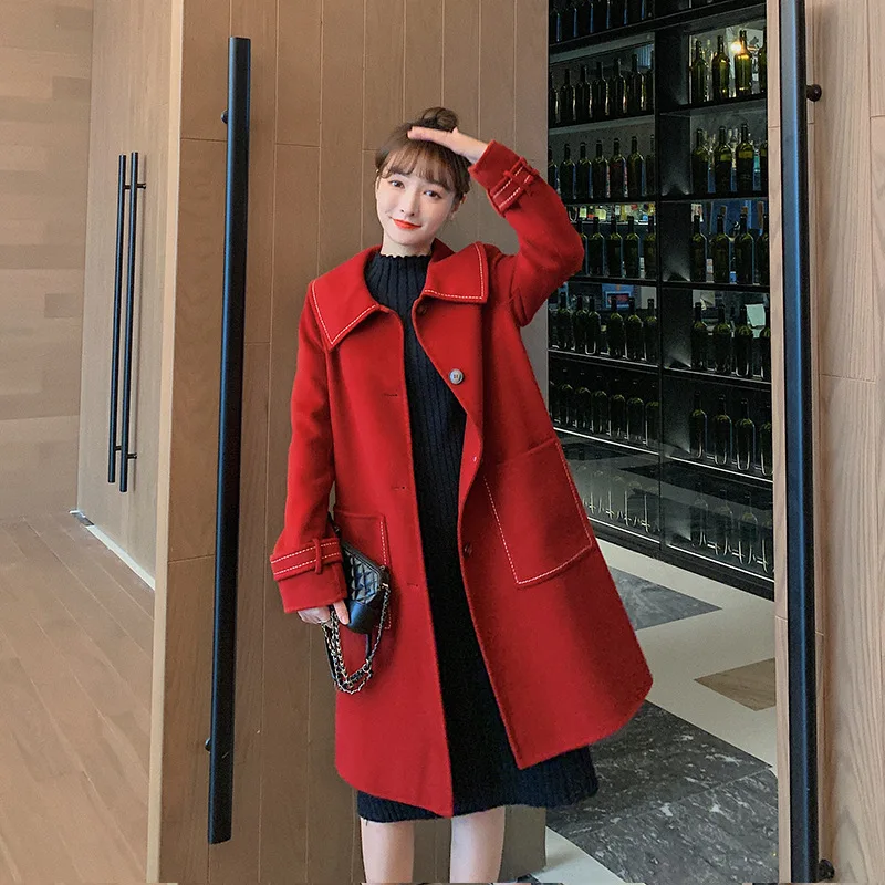 Casaco Feminino Double-sided Loose Woolen Coats Fashion New Product Woolen Mid-length Kawaii Doll Collar Red Woolen Female Coat
Casaco Feminino Double-sided Loose Woolen Coats Fashion New Product Woolen Mid-length Kawaii Doll Collar Red Woolen Female Coat