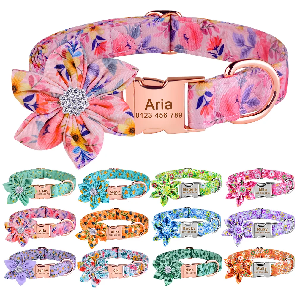 Engraved Dog Collar Dog Supplies Adjustable Flower Nylon Personalized Cat Collar Tag Small Large Unisex Dog Collar Pet Products
Engraved Dog Collar Dog Supplies Adjustable Flower Nylon Personalized Cat Collar Tag Small Large Unisex Dog Collar Pet Products
