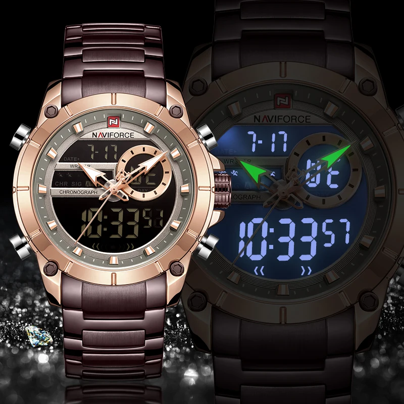 NAVIFORCE 9163 модные роскошные Брендовые мужские спортивные часы полностью стальные