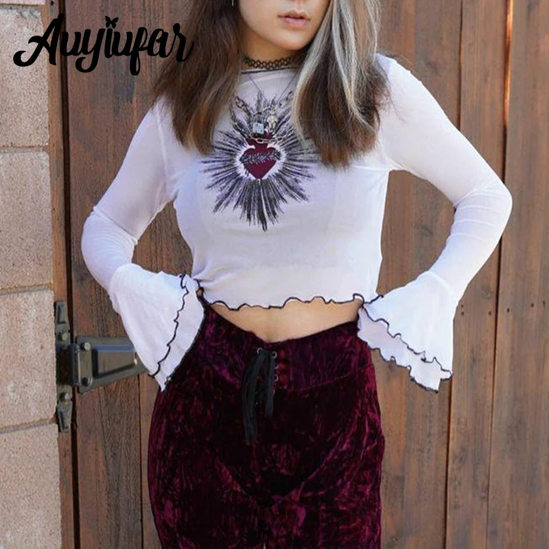Auyiufar Heart Print Grunge Fairycore Flare Sleeve Tees Y2k Mesh See Through Sexy Causal Crop Top Women Elfcore Cute Slim Tshirt
Auyiufar Heart Print Grunge Fairycore Flare Sleeve Tees Y2k Mesh See Through Sexy Causal Crop Top Women Elfcore Cute Slim Tshirt