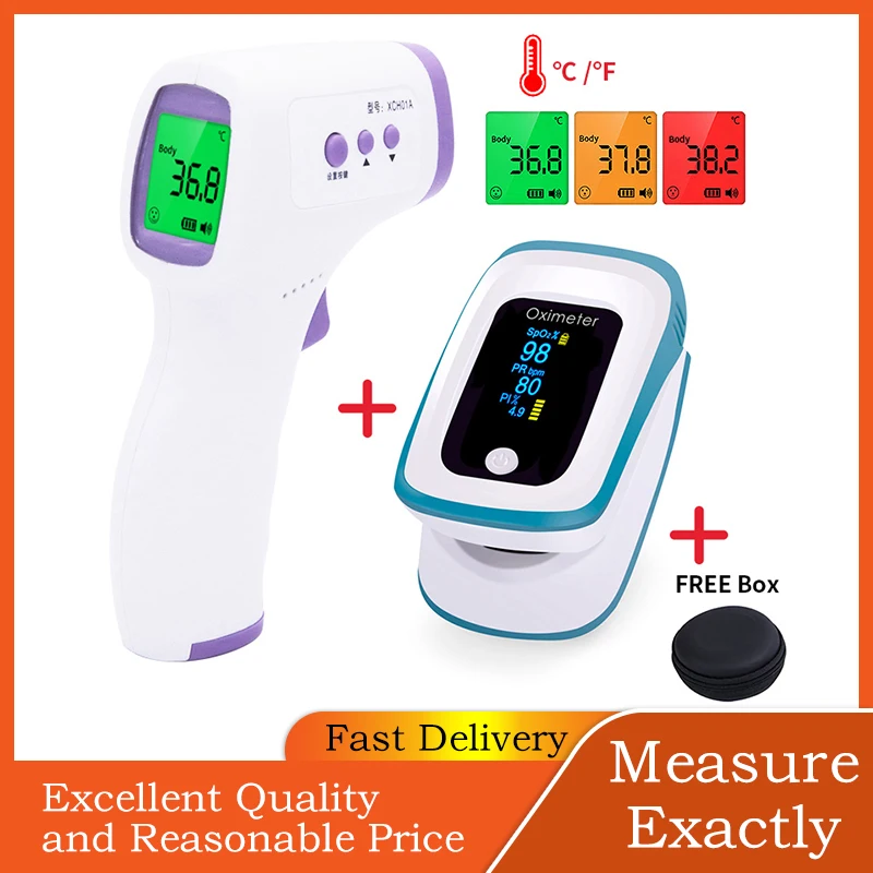 

Finger Oximeter Pulse Blood Oxygen Oximetro De Dedo Oximetry Forehead Digital Infrared Thermometer Termometro for Body Children