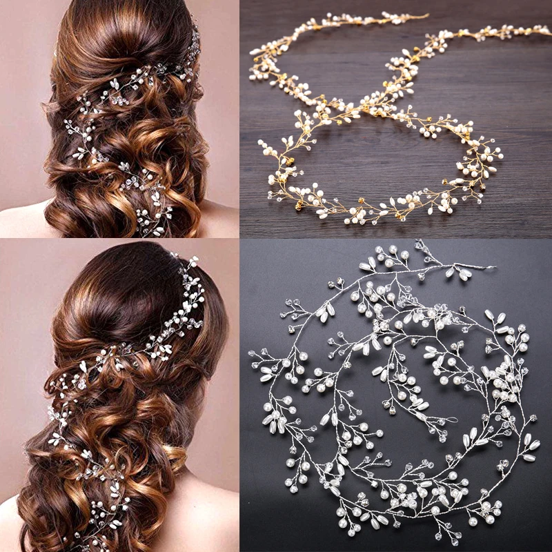 

Brial Hair Jewelry Crown Headpiece Pearl Crystal Leaf Bride Tiaras Wedding Vine Hair Accessories headdress Headbands Hairdress