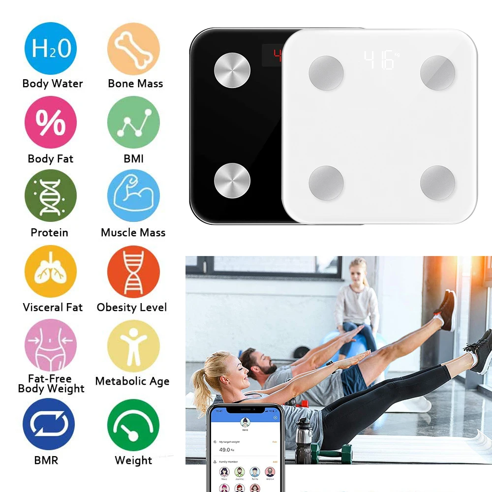 Bluetooth Scale Floor Body Weight Bathroom Scale Smart Backlit Display Scale Body Weight Body Fat Water Muscle Mass Monitor Tool
Bluetooth Scale Floor Body Weight Bathroom Scale Smart Backlit Display Scale Body Weight Body Fat Water Muscle Mass Monitor Tool