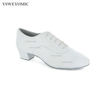 Men Shoes Latin Dance Shoes Adult One Soles White Leather Soft Dancer Teacher Training Soft Dance Shoes Male Heel 2.5cm 4.5cm