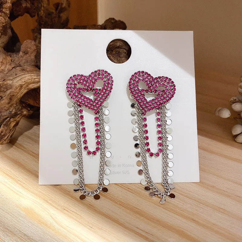 Exaggerated Fashion Zircon Crystal Heart Earrings Contracted Tassels long Chain Women Drop Earrings Jewelry
Exaggerated Fashion Zircon Crystal Heart Earrings Contracted Tassels long Chain Women Drop Earrings Jewelry