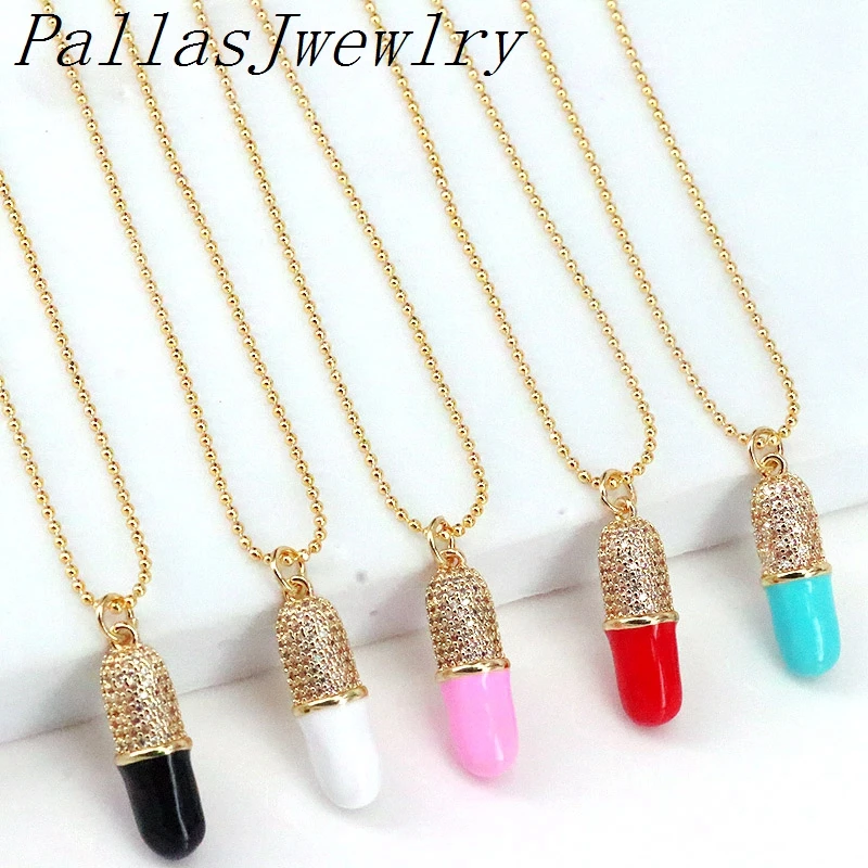 5Pcs Popular enamelled necklace charm,fashion black white pink blue enamel cz micro pave pill jewelry,clear gold link chain
5Pcs Popular enamelled necklace charm,fashion black white pink blue enamel cz micro pave pill jewelry,clear gold link chain