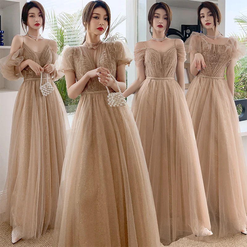 Bridesmaids Dress Illusion V-Neck A-Line Spaghetti Straps Pearls Sequined Pleat Floor-Length Tulle Women Wedding Party Gown E251
Bridesmaids Dress Illusion V-Neck A-Line Spaghetti Straps Pearls Sequined Pleat Floor-Length Tulle Women Wedding Party Gown E251