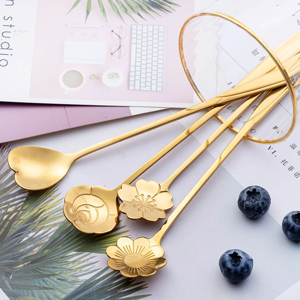 4PCS Stainless Steel Tea Coffee Mixing Spoon Gold Spoon Long Handle Dessert Vintage Teaspoons Drink Tableware Flowers Design
4PCS Stainless Steel Tea Coffee Mixing Spoon Gold Spoon Long Handle Dessert Vintage Teaspoons Drink Tableware Flowers Design