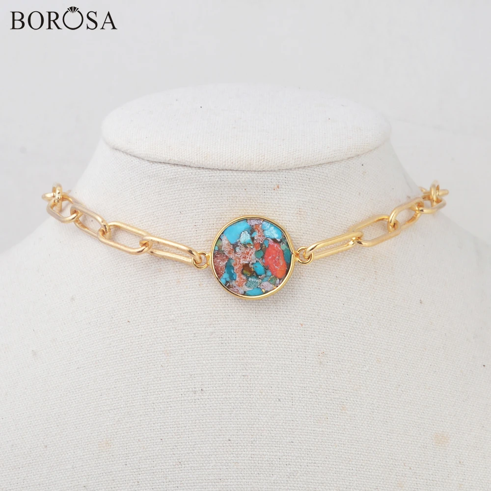 BOROSA Natural Gems Stone Necklaces for Women 14'' Link Chain Gild Turquoises Solar Quartz Necklace Crystal Women Choker HD0353
BOROSA Natural Gems Stone Necklaces for Women 14'' Link Chain Gild Turquoises Solar Quartz Necklace Crystal Women Choker HD0353