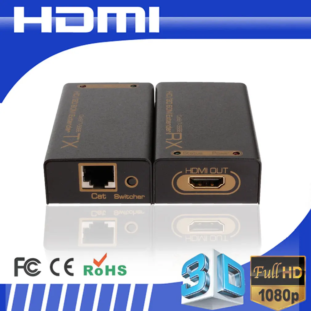 HD 1080P HDMI-CAT-HDMI удлинитель передатчик TX/RX с адаптером питания Поддержка HDMI 3D для ТВ
