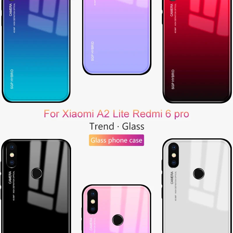 Градиентный чехол из закаленного стекла для Xiaomi Mi A2 Lite Redmi 6 Pro защитный xiomi xiaome note 10
