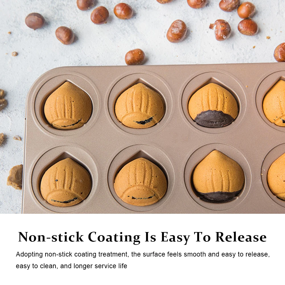 Muffin Cake pan, 12-Cavity Non-Stick Chestnut-Shaped Bakeware, for Oven Baking Kitchen Baking Tools
Muffin Cake pan, 12-Cavity Non-Stick Chestnut-Shaped Bakeware, for Oven Baking Kitchen Baking Tools