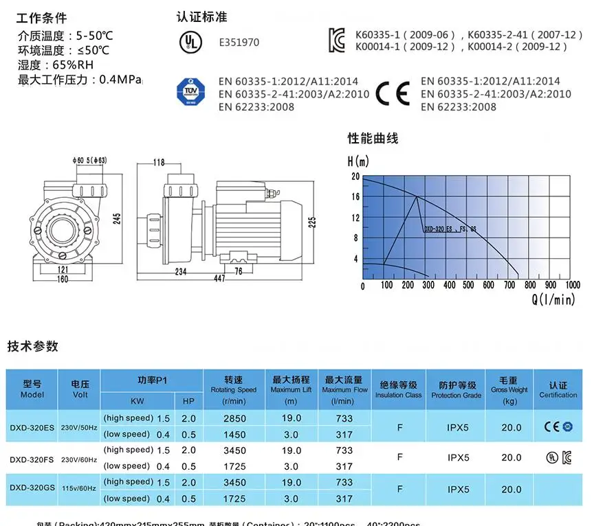 DXD 320ES 1.5kW 2.0HP/0.5HP 2 Speed Pump for Hot Tub | Spa | Whirlpool Bath | Swimming Pools
DXD 320ES 1.5kW 2.0HP/0.5HP 2 Speed Pump for Hot Tub | Spa | Whirlpool Bath | Swimming Pools