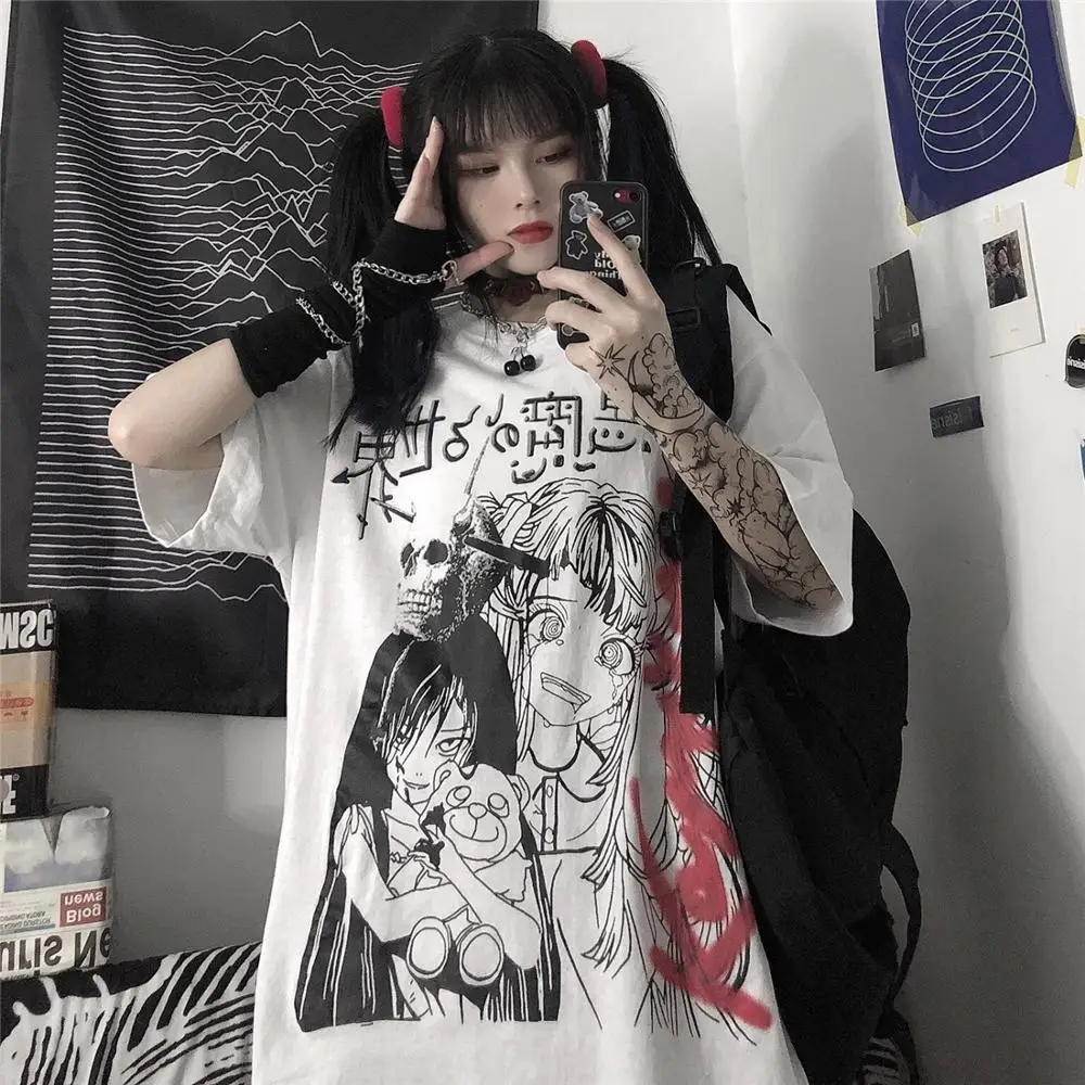 Woman T-shirts Harajuku Street Dark Parody Cartoon Print Loose Short Sleeve Ladies T-shirt Clothes Top Vetement Femme
Woman T-shirts Harajuku Street Dark Parody Cartoon Print Loose Short Sleeve Ladies T-shirt Clothes Top Vetement Femme