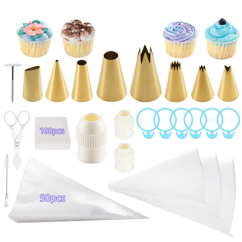 173pcs/set Gold Stainless Steel Pastry Nozzle Set Cake Decorating Tool Silicone Icing Piping Bag Cream With Converter Bakeware
173pcs/set Gold Stainless Steel Pastry Nozzle Set Cake Decorating Tool Silicone Icing Piping Bag Cream With Converter Bakeware