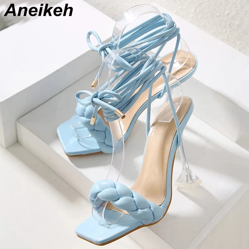 Aneikeh PU Weave Cross-Tied Women Sandals Head Square Head Fashion Transparent Strange High heels Sandalias Mujer NEW 2022 Summe
Aneikeh PU Weave Cross-Tied Women Sandals Head Square Head Fashion Transparent Strange High heels Sandalias Mujer NEW 2022 Summe