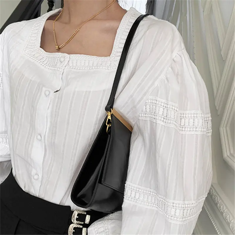 2021 New All-Match Korean Streetwear Gentle Elegant Solid Femme Hot Shirts Vintage OL Chic Fashion White O-Neck Lace Hem Tops
2021 New All-Match Korean Streetwear Gentle Elegant Solid Femme Hot Shirts Vintage OL Chic Fashion White O-Neck Lace Hem Tops