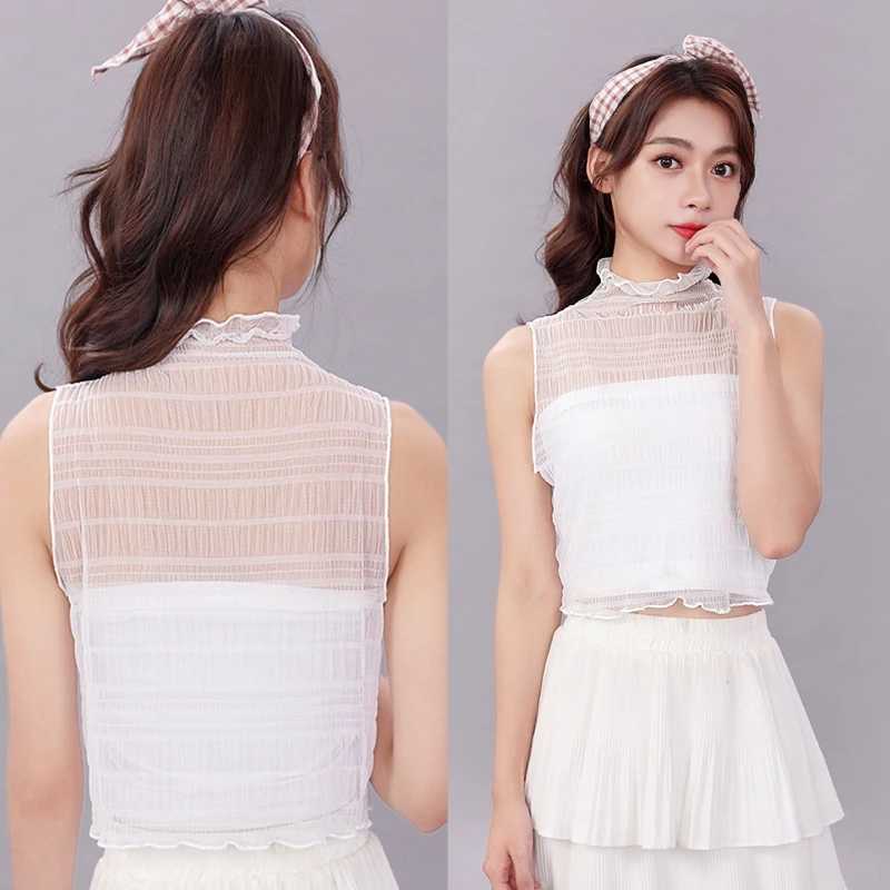 Women Autumn Hollow Out Mesh Fake Collar Ruffles High Neck Wrinkled Stretch Half Shirt Sweater Decorative Vest Crop Top
Women Autumn Hollow Out Mesh Fake Collar Ruffles High Neck Wrinkled Stretch Half Shirt Sweater Decorative Vest Crop Top
