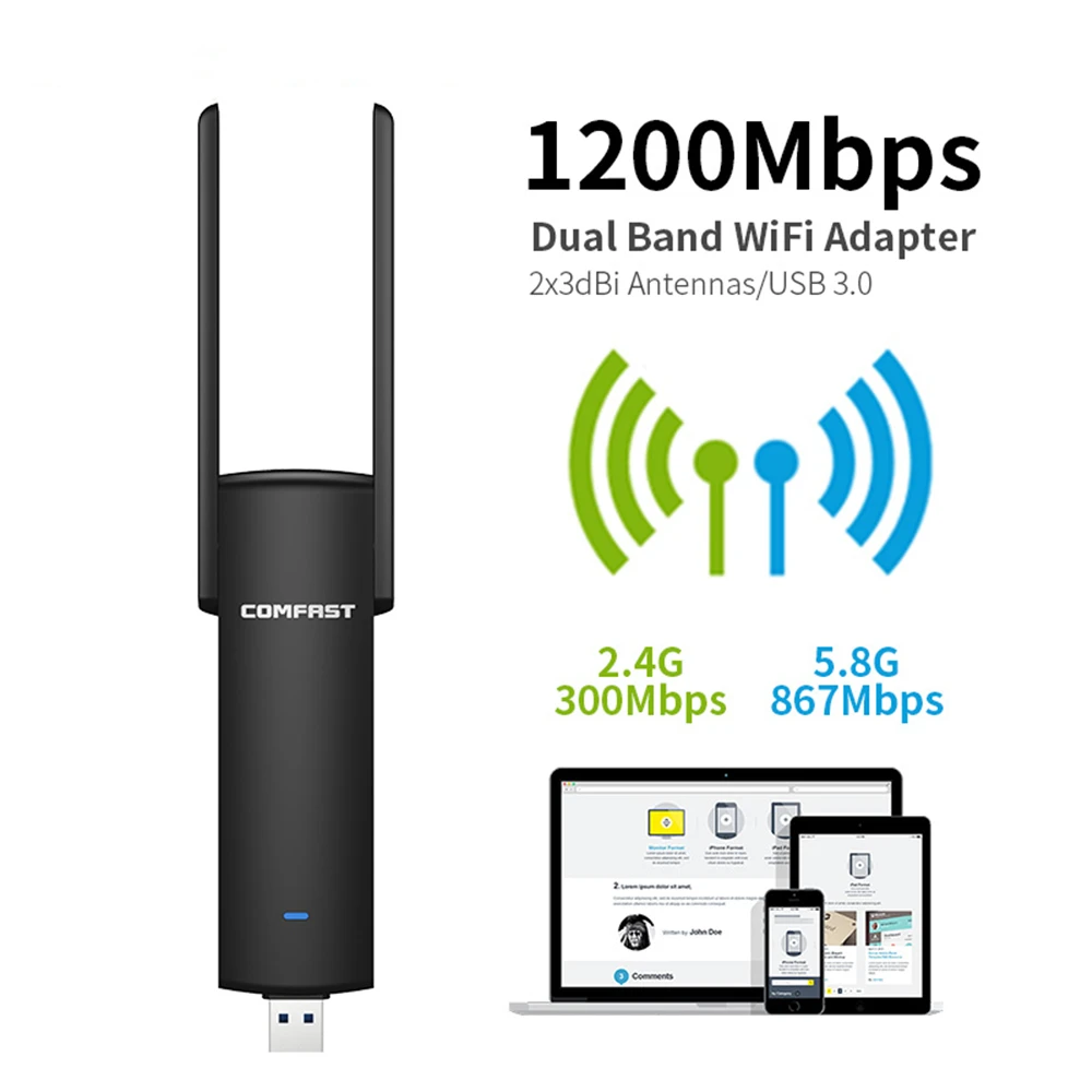 USB Wi-Fi адаптер 1200 Мбит/с двухдиапазонный Wi-Fi ключ 2,4 ГГц + 5 ГГц компьютерная сетевая карта переменного тока USB 3,0 антенна 802.11ac/b/g/n
USB Wi-Fi адаптер 1200 Мбит/с двухдиапазонный Wi-Fi ключ 2,4 ГГц + 5 ГГц компьютерная сетевая карта переменного тока USB 3,0 антенна 802.11ac/b/g/n
