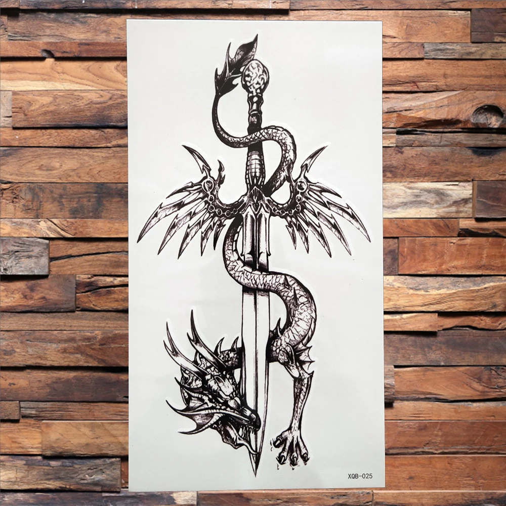 Черный дракон король временная татуировка для мужчин женщин Дерево змея Цветок